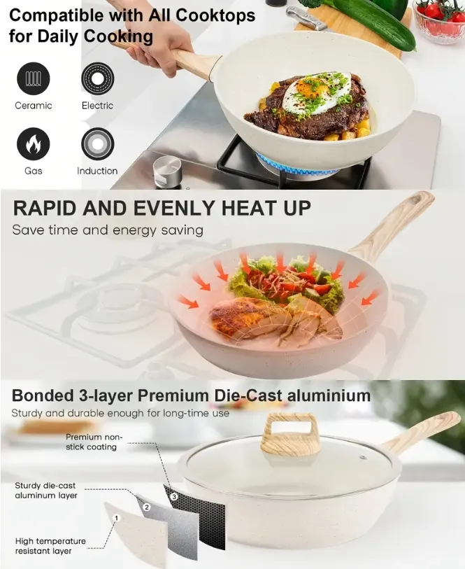 12-Piece Nonstick Cookware Set Healthy Pots and Pans Set, Non-Toxic Kitchen Cooking Set with Silicone Utensil Tools