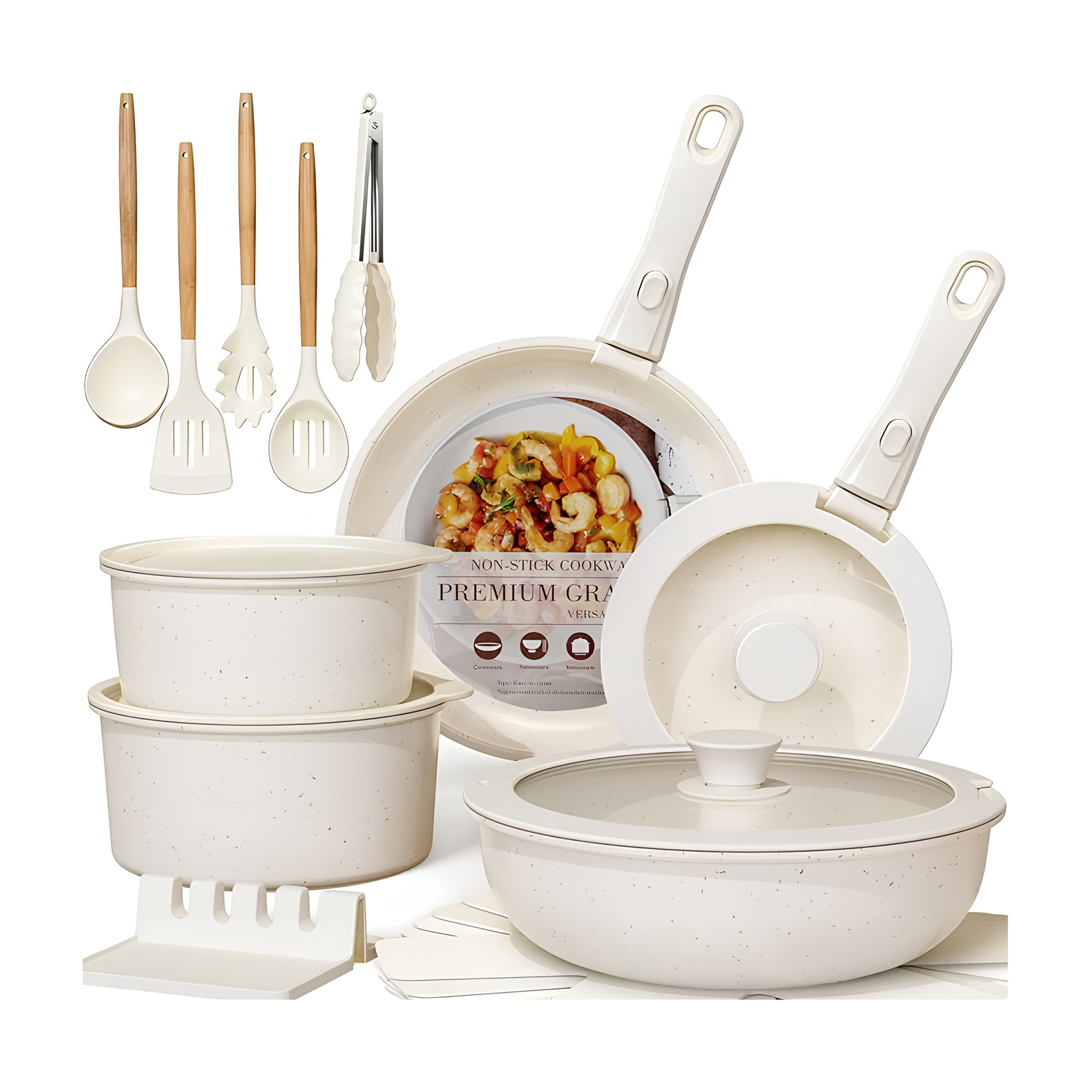 23-piece Aluminum Alloy Non-Stick Cookware Set with Removable Handles Woks Frying Pans and Saucepans for Home Kitchens