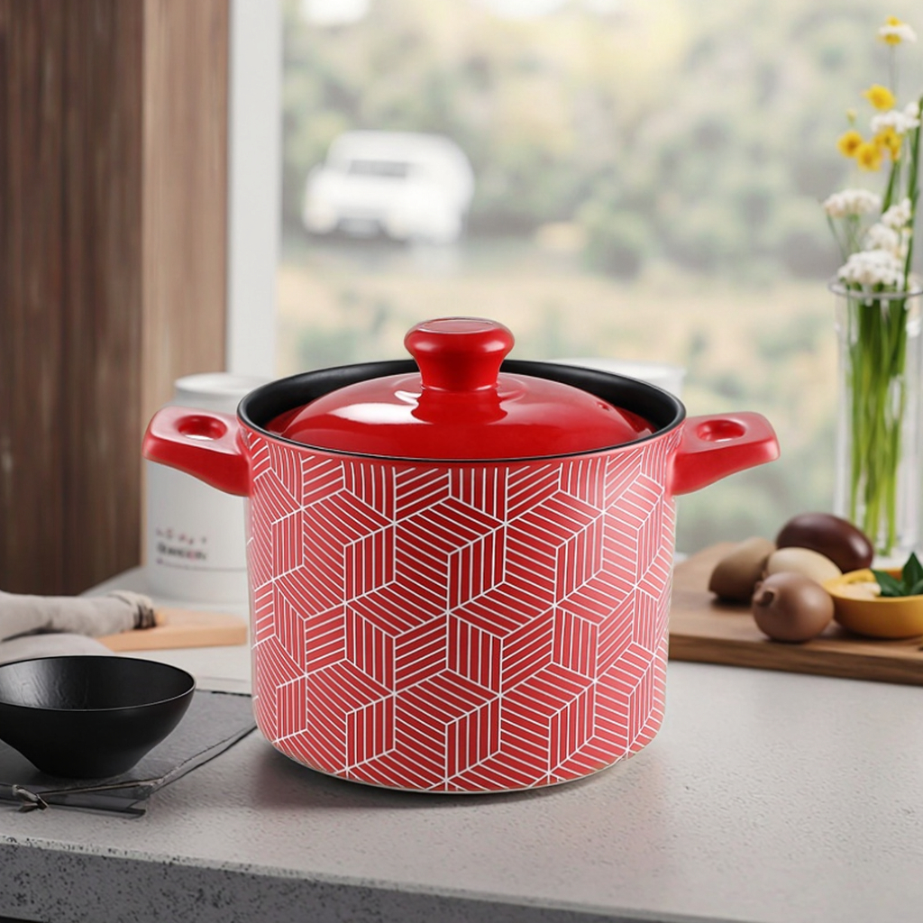 New Design Red Paint Custom Ceramic Casseroles Non Stick Stockpot Milk Pan Set Heat Resisting Soup Pot With Lid