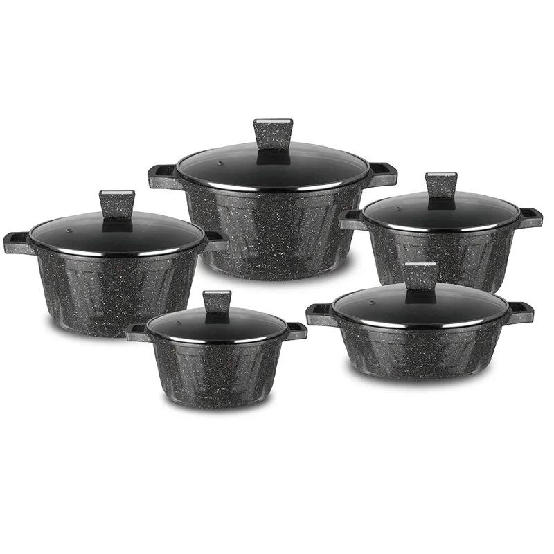 10 PCS New Aluminum Kitchen Cooking Pots Ceramic Casserole Nonstick Dessini Cookware Sets - Product Angle 3