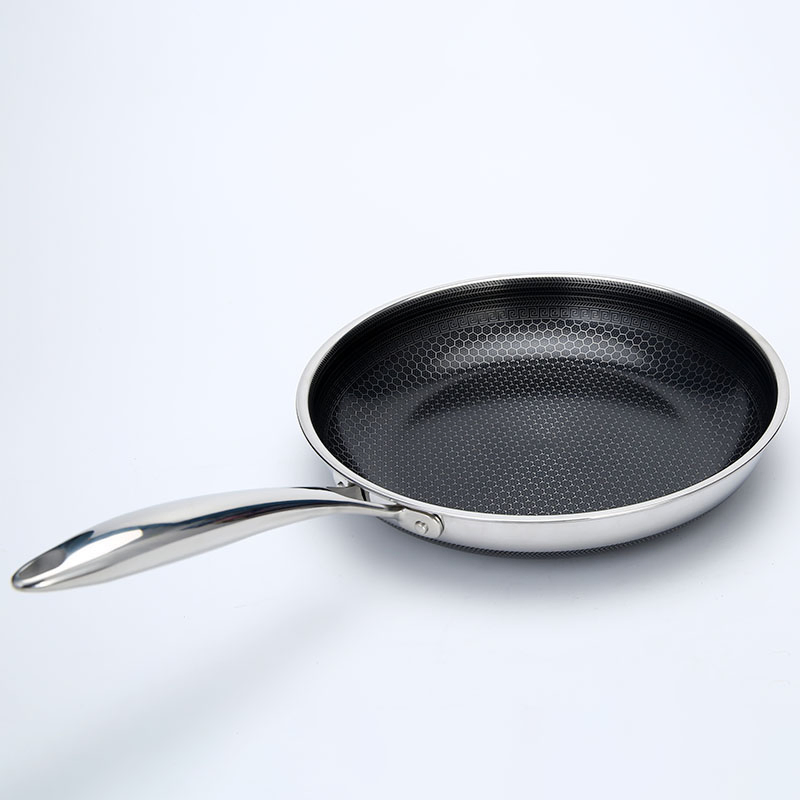 Non-Stick Three-Layer Stainless Steel 304 Double-Side Honeycomb Frying Pan with Ceramic Glaze Coating
