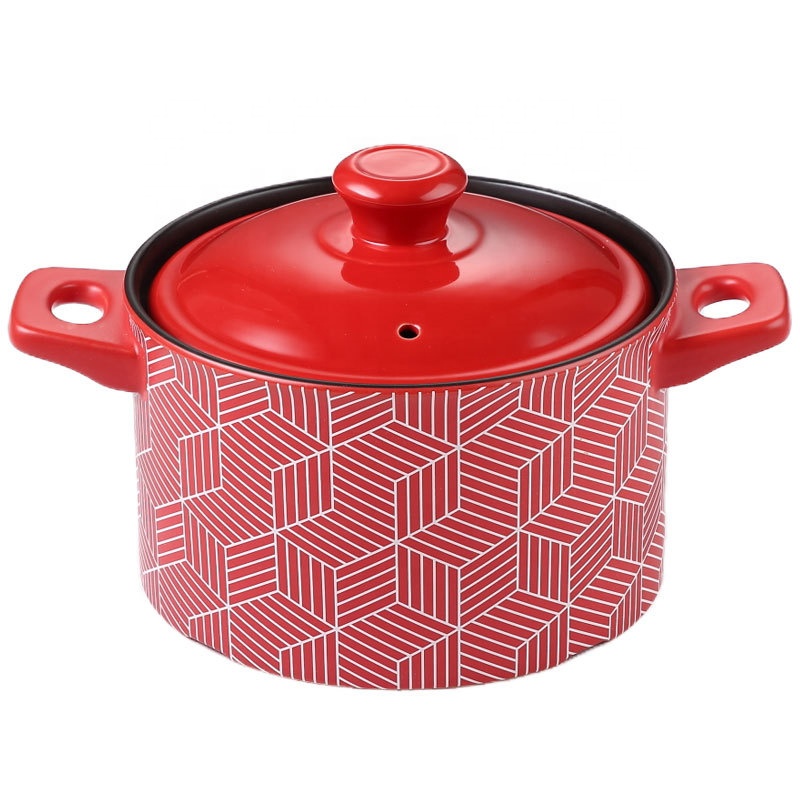 New Design Red Paint Custom Ceramic Casseroles Non Stick Stockpot Milk Pan Set Heat Resisting Soup Pot With Lid