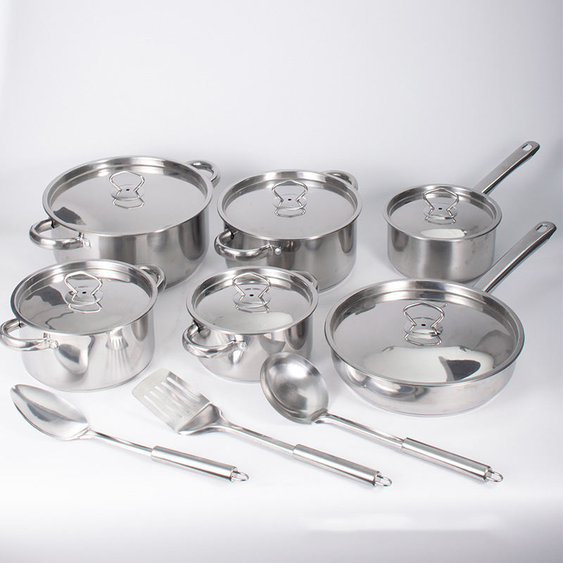 15-Piece Stainless Steel Cookware Set Stay-Cool Handle Kitchen Cooking Pan Pots and Pans Nontoxic Metalpot Set