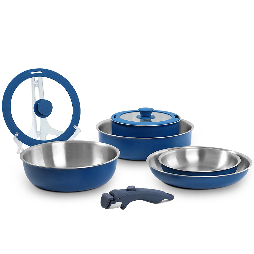 8 PCS Set Stainless Steel Detachable Handle Cookware Set For Gas &amp; Induction Safe Non-Toxic PFOA Free Pots And Pans Set