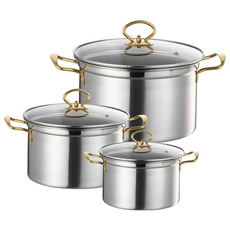 Stainless Steel 3-Piece Multi-Functional Cookware Set Glass Lid Dishwasher Safe Heat Resistant Gas Induction Ready Modern Design