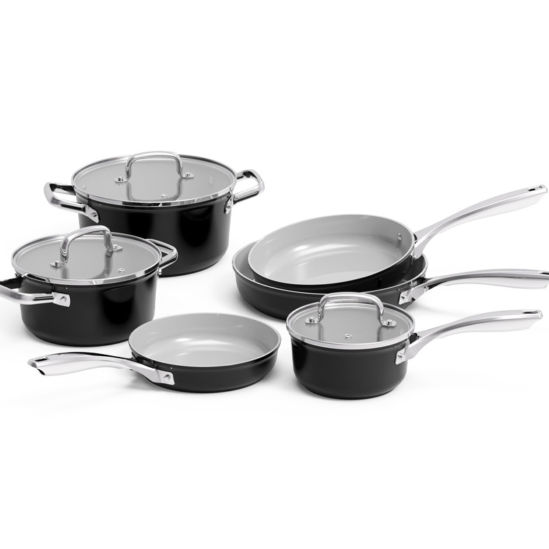 Wholesale 6PCS Ceramic Non Stick Pressed Cookware Set with Stainless Steel Handle