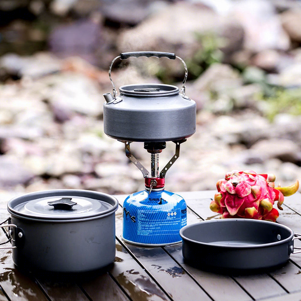 Camping Cookware Set 3-Piece Food Grade Aluminum Stackable Lightweight 800g Portable Outdoor Cooking Pot Kettle Frying