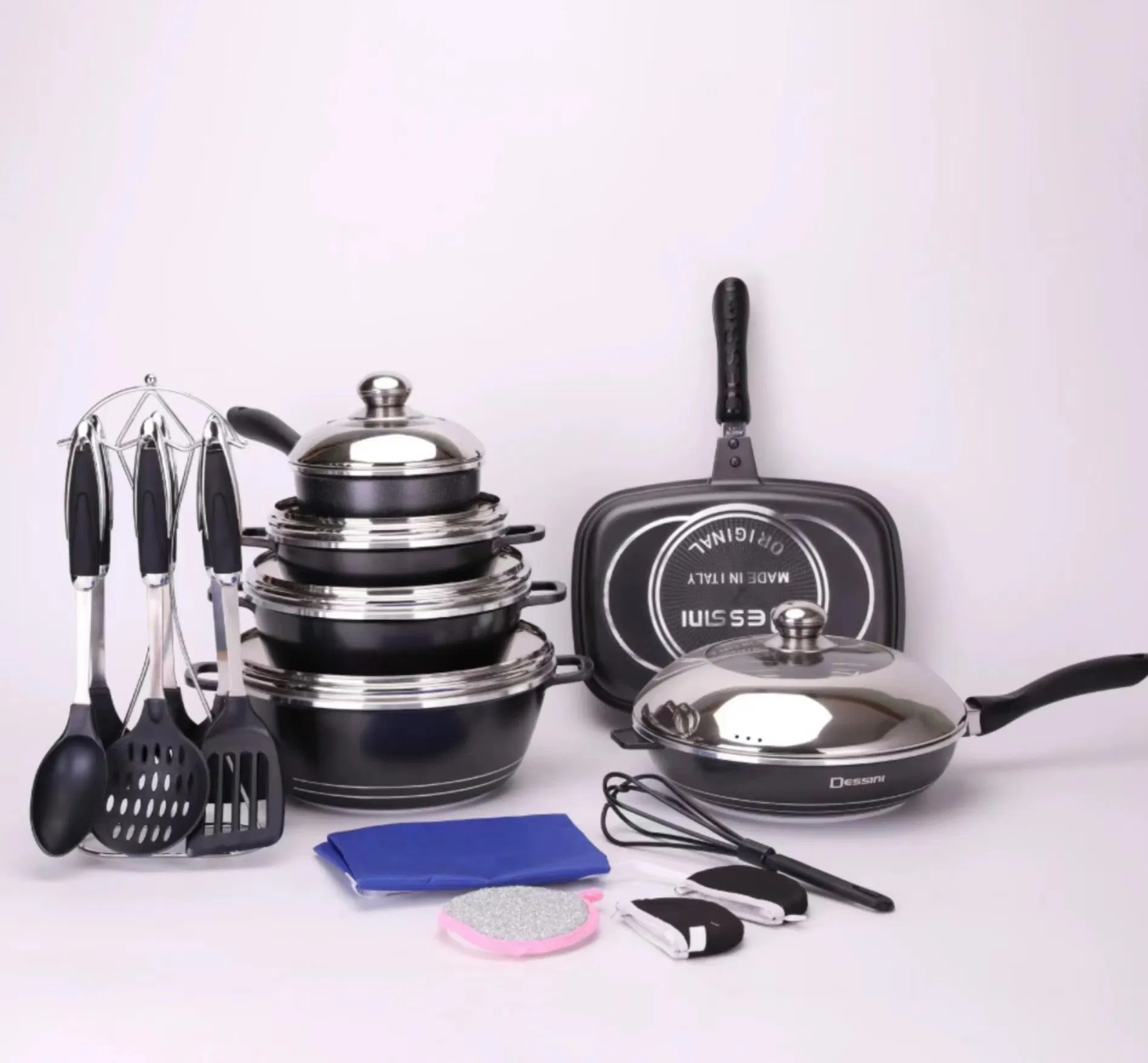 Hot Selling Die Cast Aluminum Non Stick Dessini 23PCS Cookware Sets with Covers