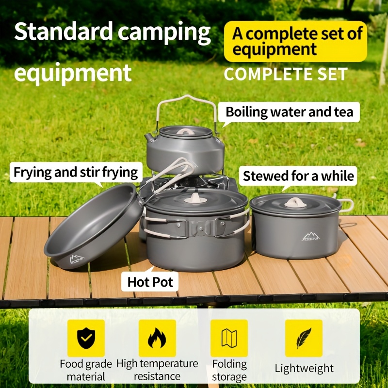 10pcs Portable Lightweight Foldable 4L Non-Stick Cookware Set for Camping Backpacking RV Space-Saving Hiking Gear Frying Pans