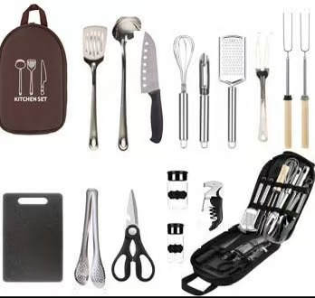 Outdoor Cookware 8-Piece Set 2-3 Persons Camping Portable Stainless Steel Tableware Picnic Supplies BBQ Design Style None Model