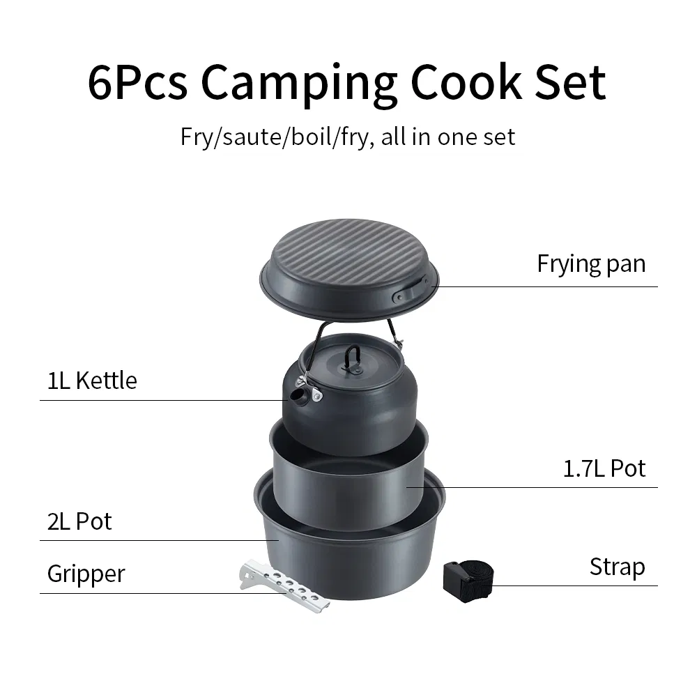Nonstick Camping Cookware Kit Lightweight Hard Anodized Aluminum 6-Piece Pot Set