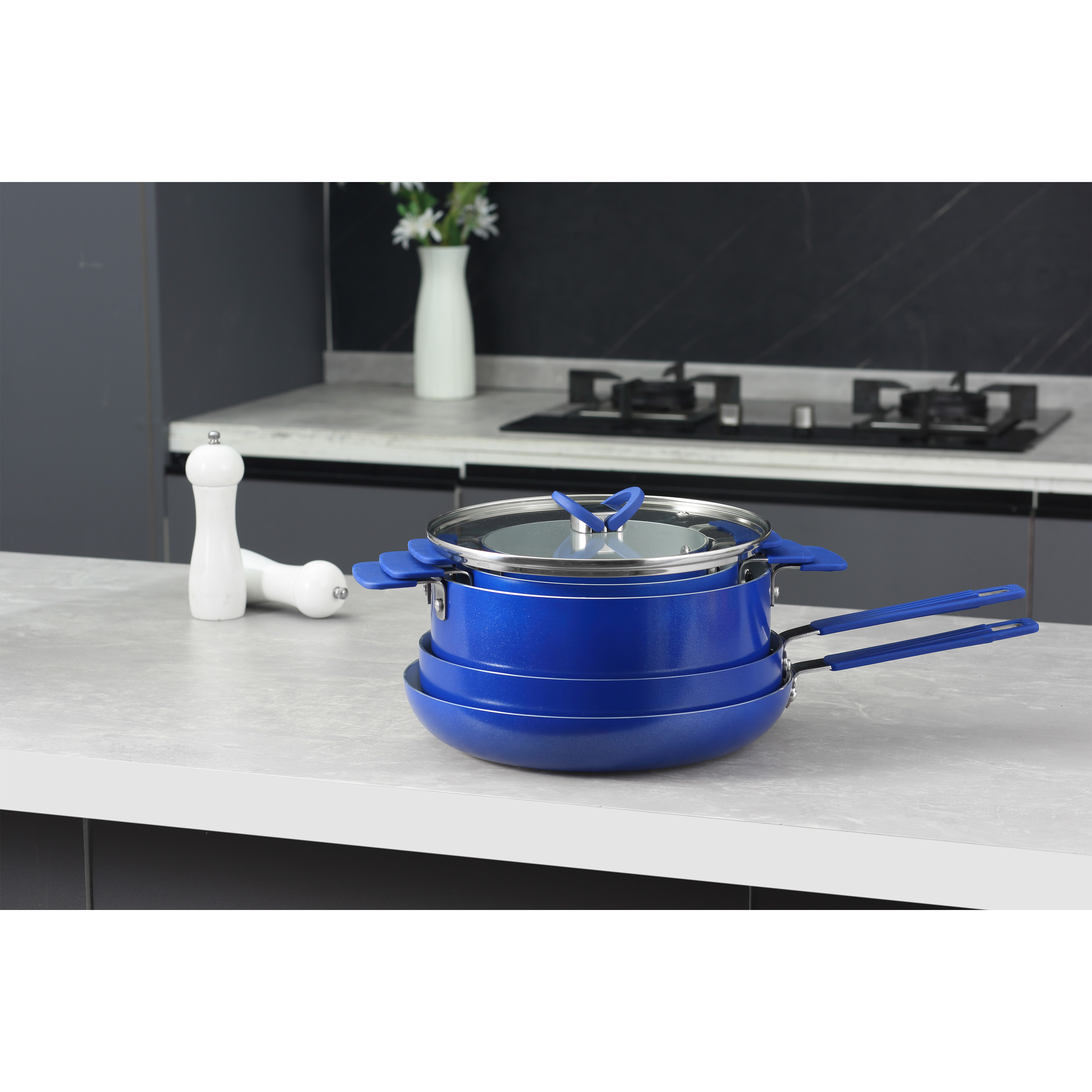 No PFAS Ceramic Cookware Sets, Space-saving Stackable Storage, Chef Grade Skillet