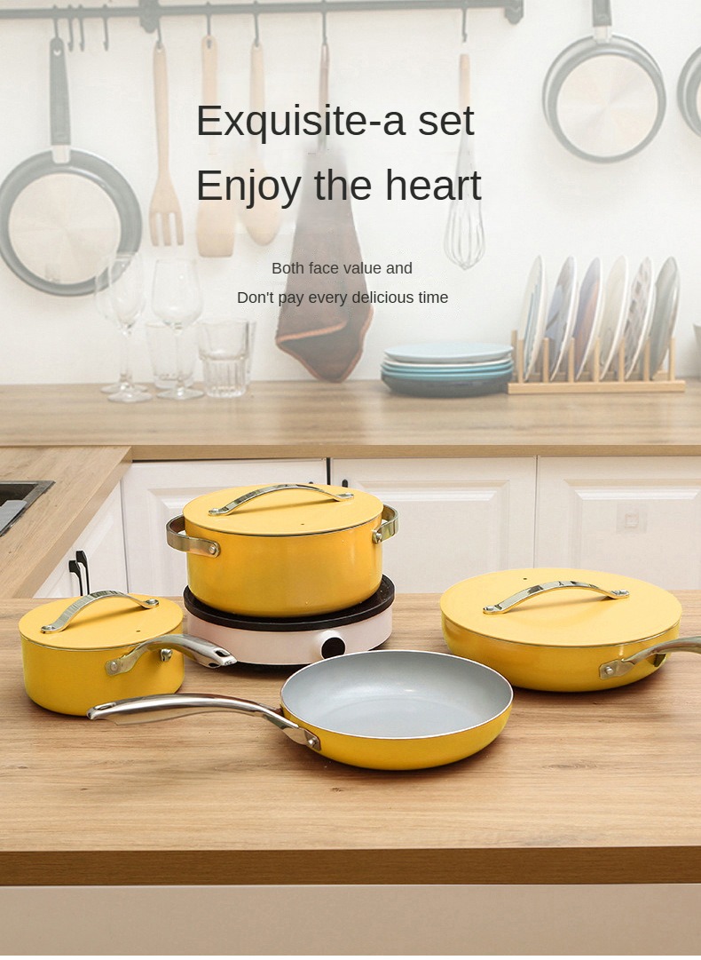 High-Temp Resistant Cookware Set 26-28cm Deep Fry Pans 18-24cm Stock Pots With 3 Lids Industrial-Grade Ceramic Coating