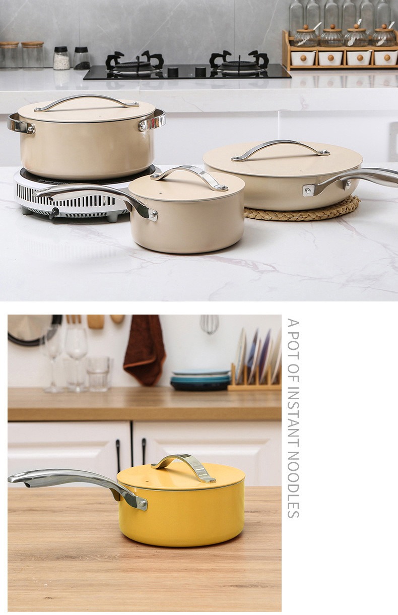 High-Temp Resistant Cookware Set 26-28cm Deep Fry Pans 18-24cm Stock Pots With 3 Lids Industrial-Grade Ceramic Coating