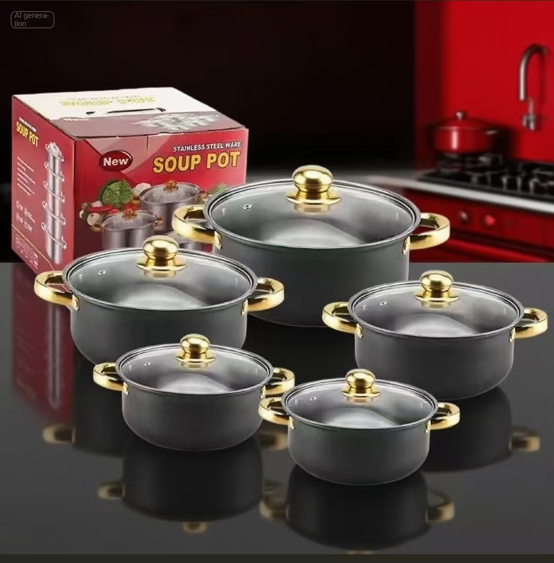 10-Piece Modern Sustainable Stainless Steel Colorful Cookware Set Glass Cover Dishwasher Oven Safe Gas Induction Ready Kitchen