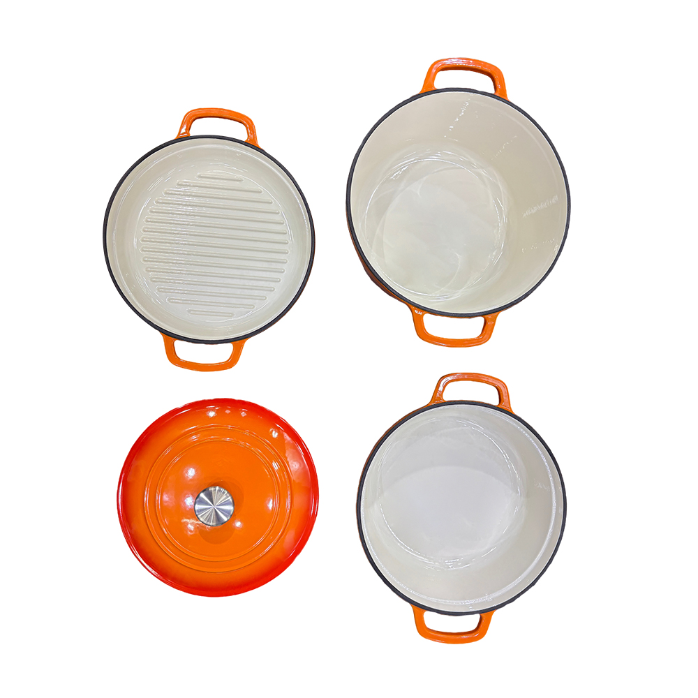 4-in-1 Cast Iron Stackable Pot Cookware Set Enameled Dutch Oven Set Multi-Cooker
