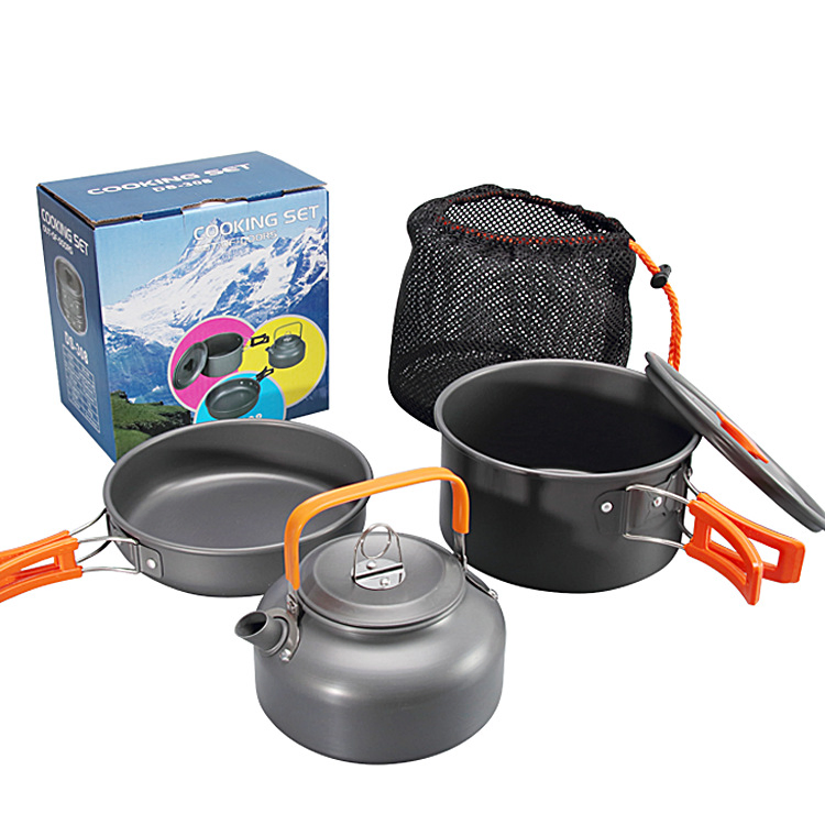 Camping Cooking Set Hard Anodized Aluminum Outdoor Cookware Set Picnic Cookware Frying Pan Kitchen Pot