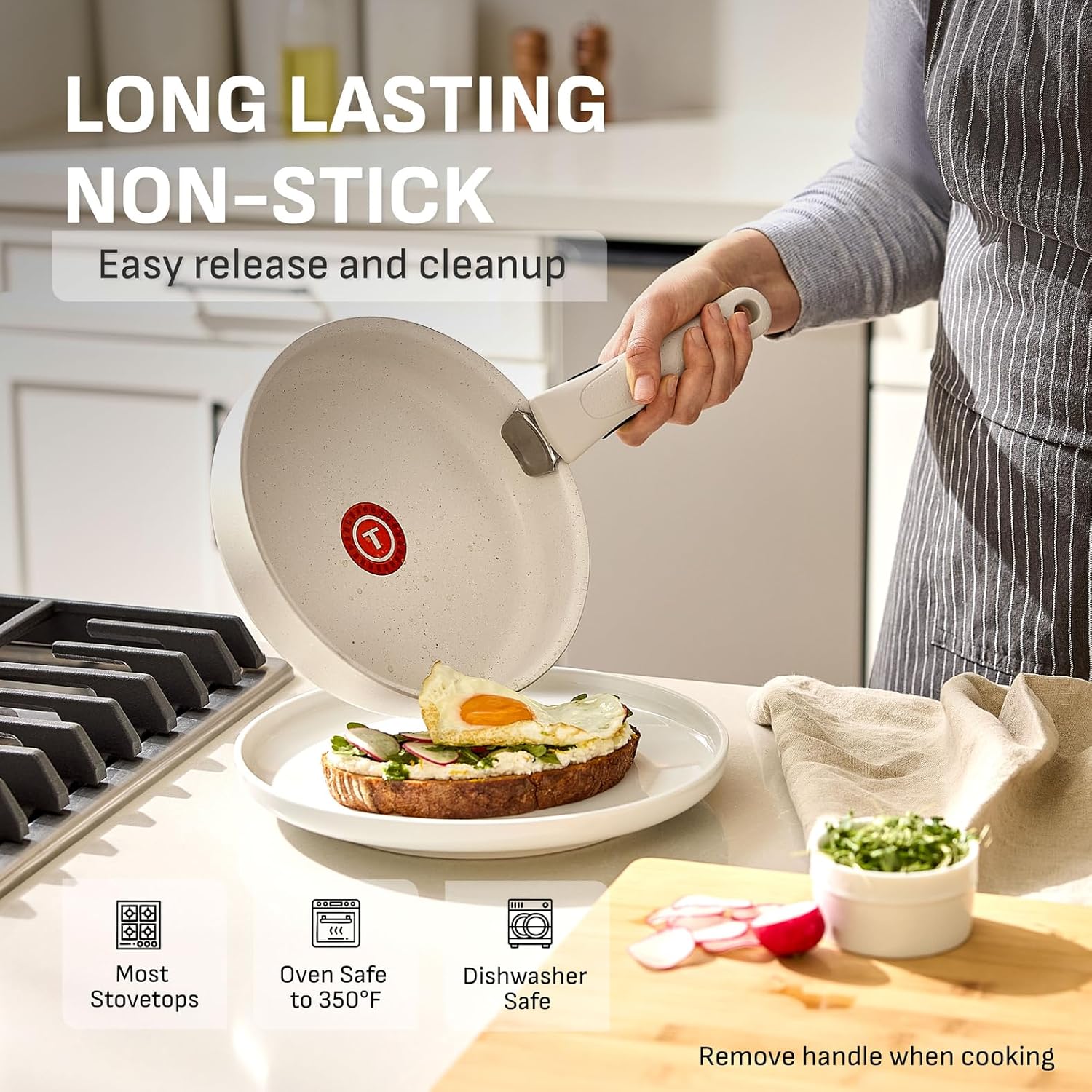 Ingenio Essentials 11-Piece Cookware Set Detachable Handle Granite Titanium Non-Stick Oven/Broiler Safe 500F Stackable