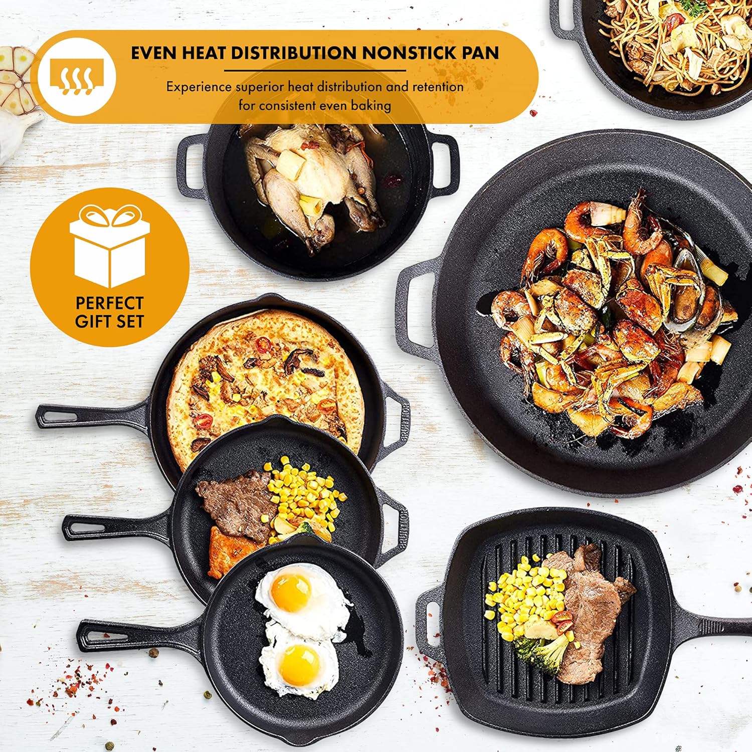 Camping Cookware Set Pre-Seasoned Cast Iron Pots and Pans Dutch Oven Set with Lids for Outdoor Comefire with Storage Box