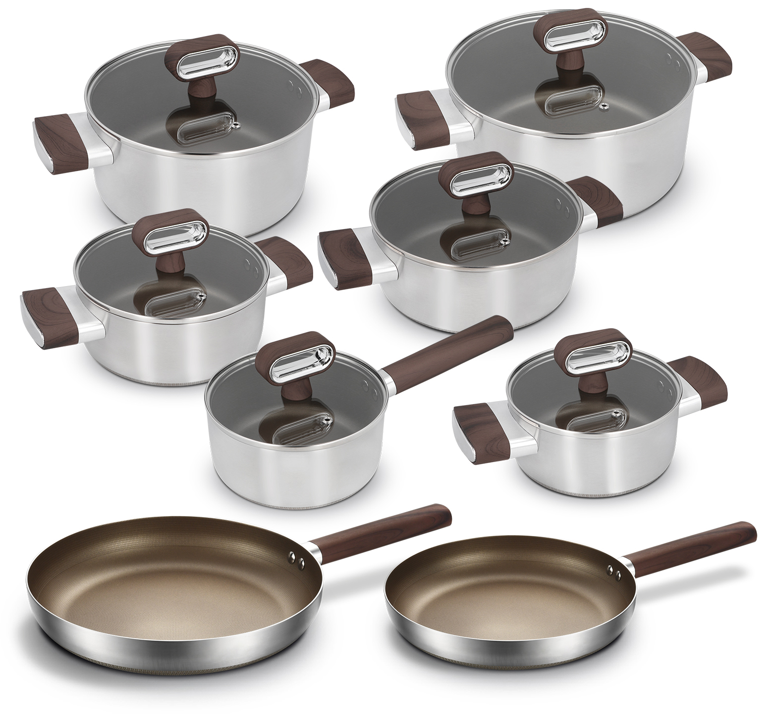Factory Direct Stainless Steel Cookware Set With Bakelite Handle Induction Compatible Pots &amp; Pans Set PFOA Free Cooking Kitchen