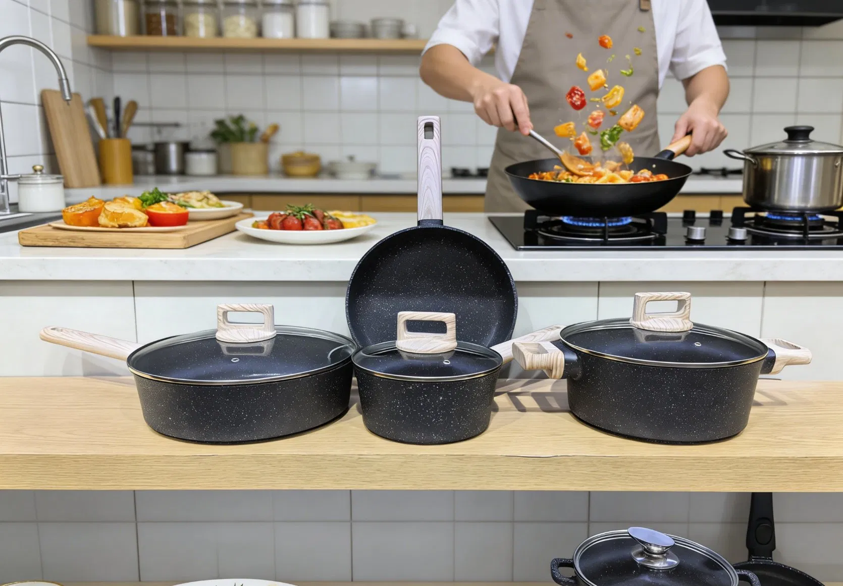 Stockpot Non-Stick Non-Toxic Healthy Kitchen Pot Casserole Cooking Frying Pan Cookware Set