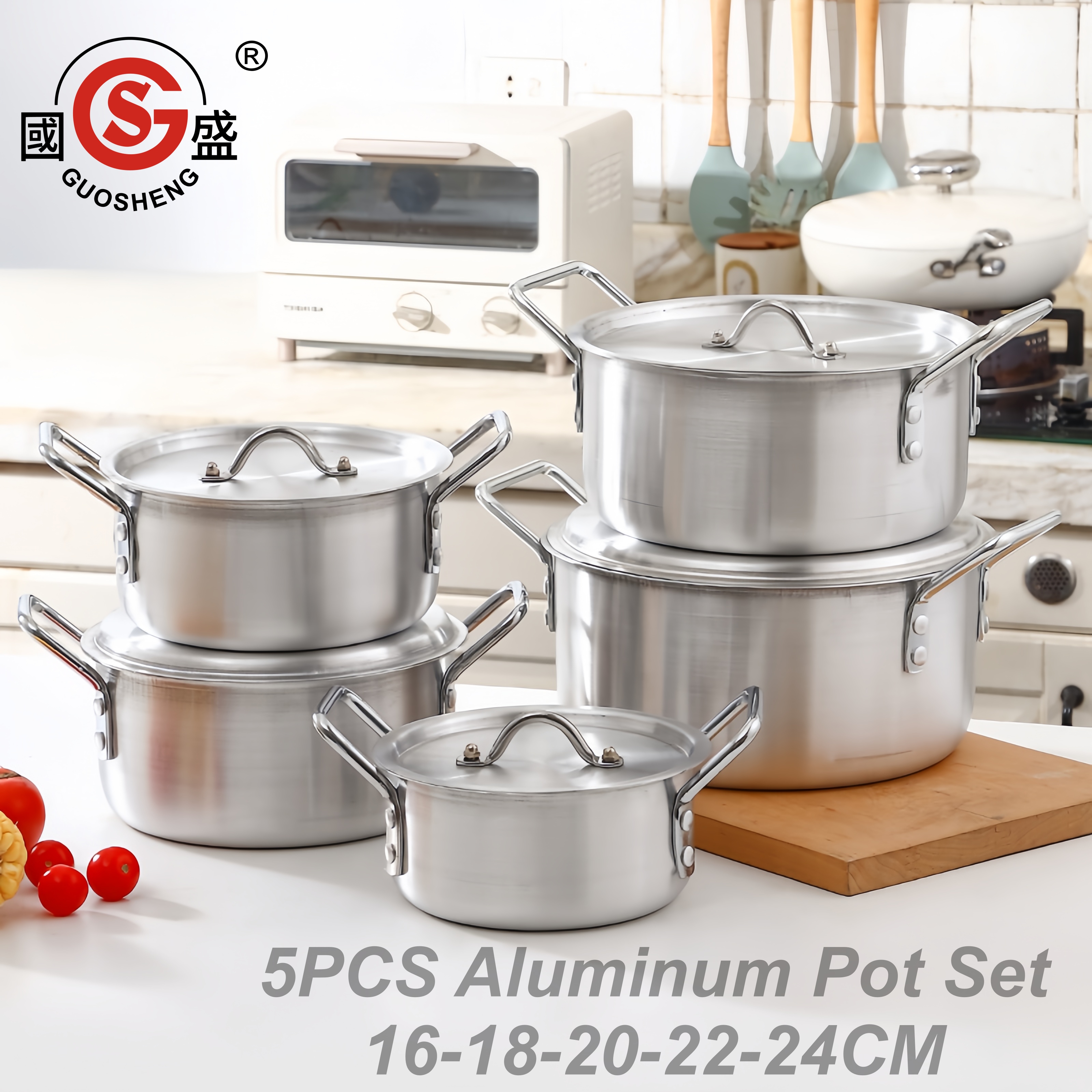 Factory Wholesale Classic 5pcs Aluminum Alloy Panelas Cookware Set 16cm 18cm 20cm 22cm 24cm Kitchen Cooking Pot Casserole