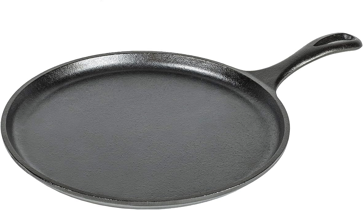 Round Seasoned Cast Iron Griddle - Round-Shaped, Pre-Seasoned Iron Griddle Pan - Non-Toxic, Pfas-Free Cookware - Compatible with Stovetop, Oven, Grill, or Campf