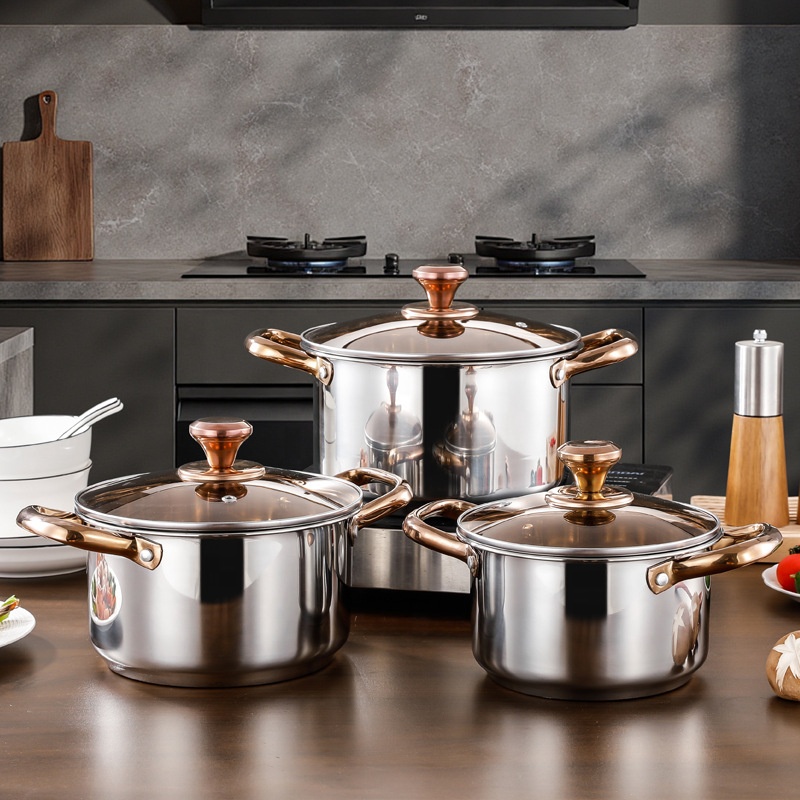 AiMW Professional Electric Stainless Steel Three-Piece Cookware Set with Induction Compatibility for Cooking