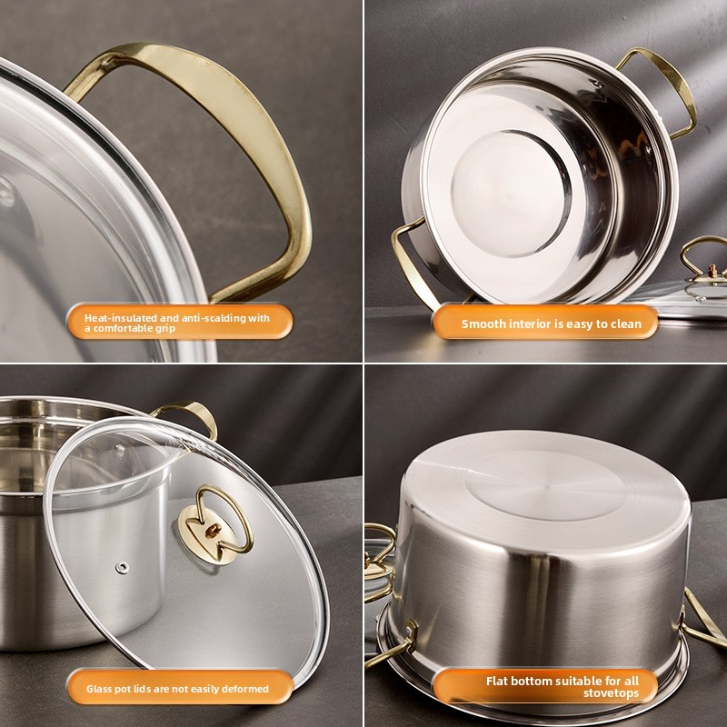 Stainless Steel 3-Piece Multi-Functional Cookware Set Glass Lid Dishwasher Safe Heat Resistant Gas Induction Ready Modern Design