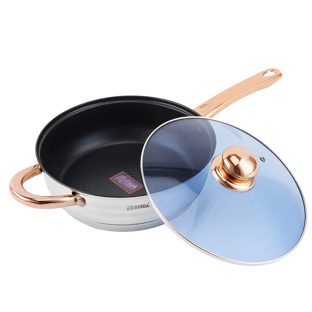 Best Selling 12PCS Blue Glass Lid Copper Handle Stainless Steel Cookware Set