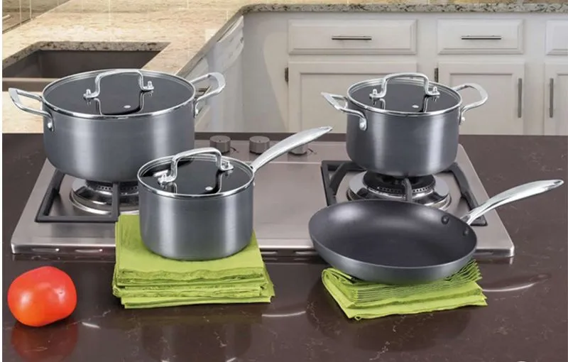 Home Kitchen 8 PCS Hard Anodized Aluminum Cookware Nonstick Pans and Pots Set for All Cooktops