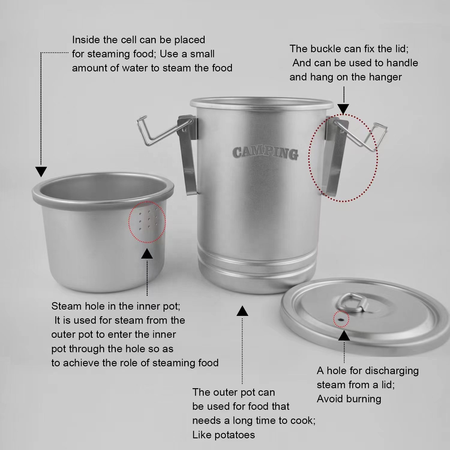 New Outdoor Household Stainless Steel Portable Soup &amp; Stock Pot Portable Camping Cookware Set with Picnic Equipment Pot