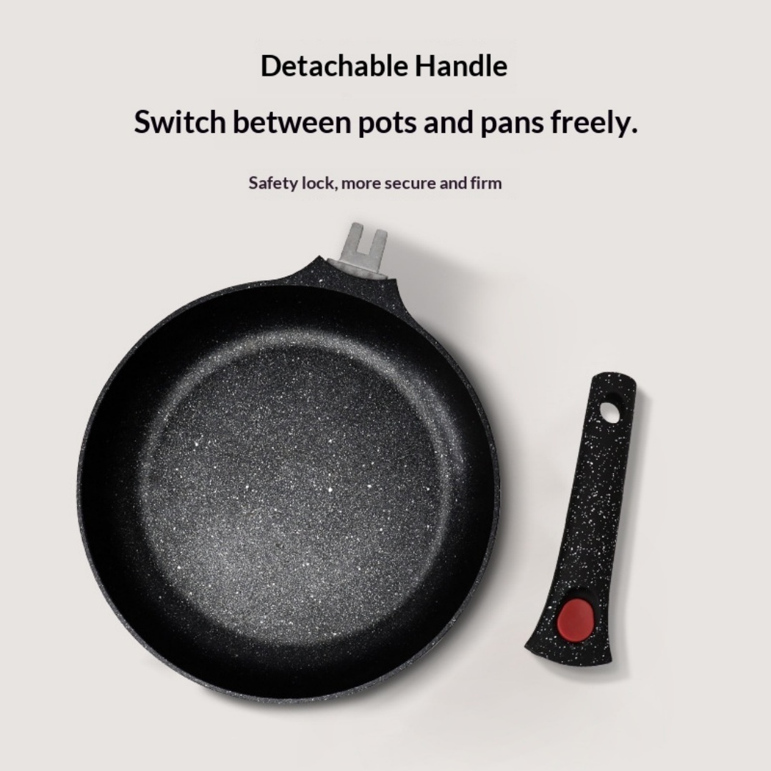 Detachable Handle Aluminum Non-stick Frying Pan Space Saving Induction Cookware Set Removable Handle Skillet for Home &amp; Camping