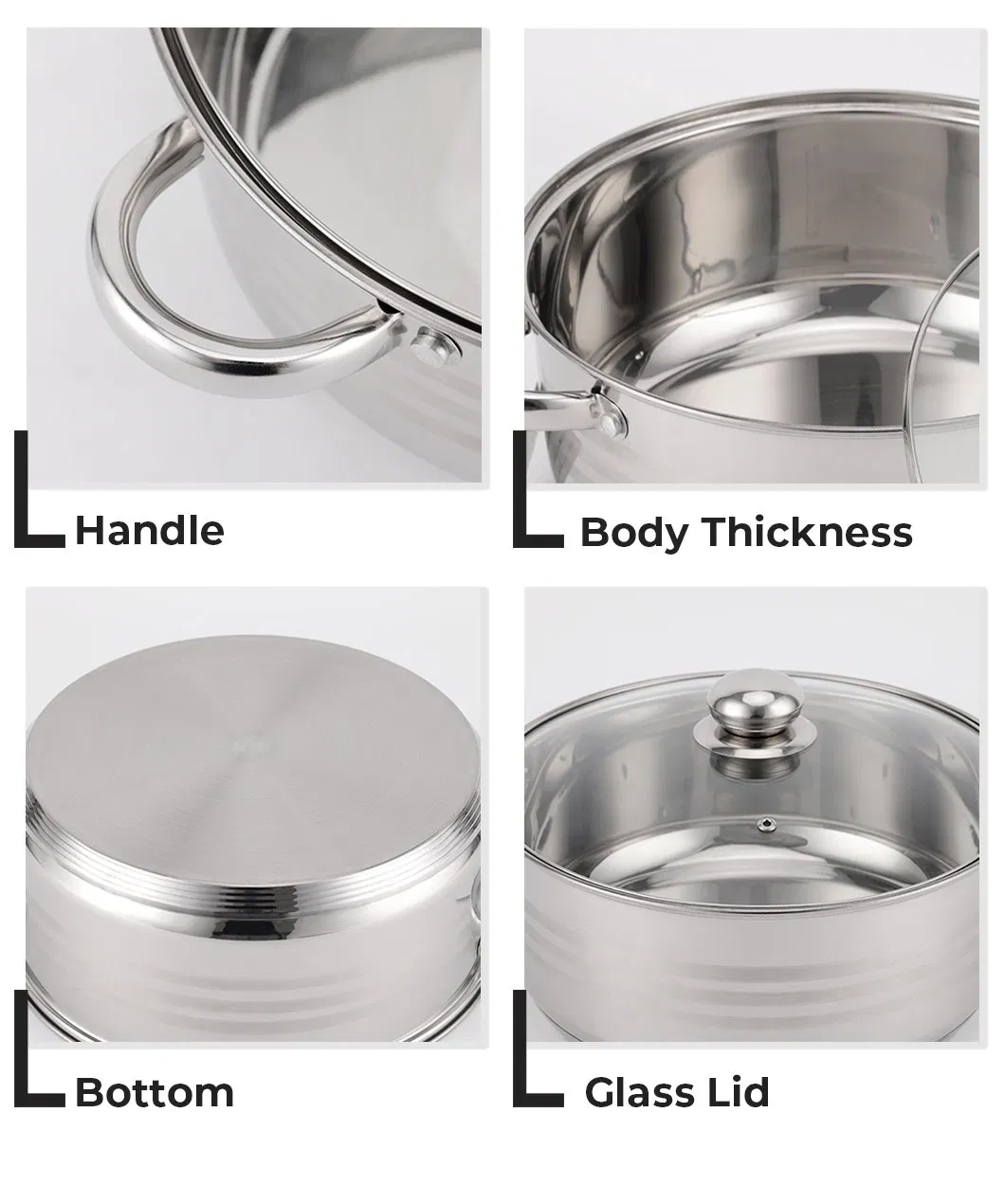 Food Grade 6PCS Scale Line Stainless Steel Hollow Handle Casserole Set