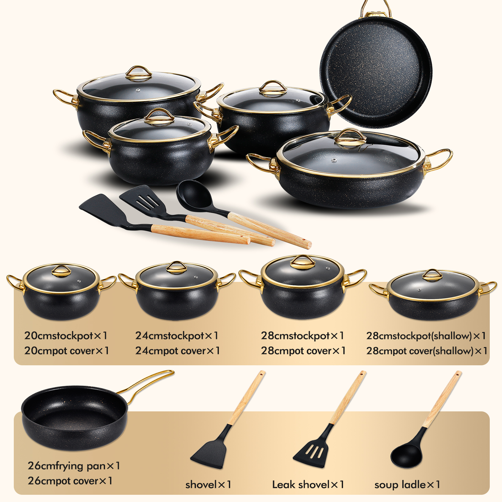 12-Piece Non Stick Cookware Set with Glass Lids Multi-Layer Base Oven Safe Modern Design