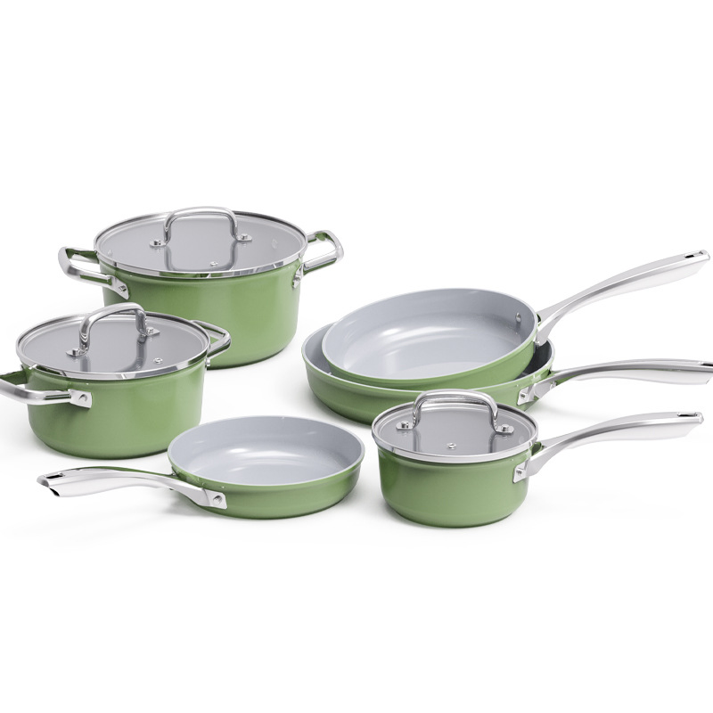 Wholesale 6PCS Ceramic Non Stick Pressed Cookware Set with Stainless Steel Handle