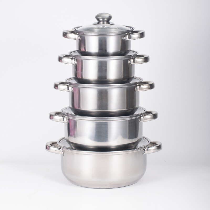 Home Kitchen Cookware Sets 10-Piece Basic Stainless Steel Pots and Pans for Gas Electric Halogen Ceramic Induction Hobs Type 7