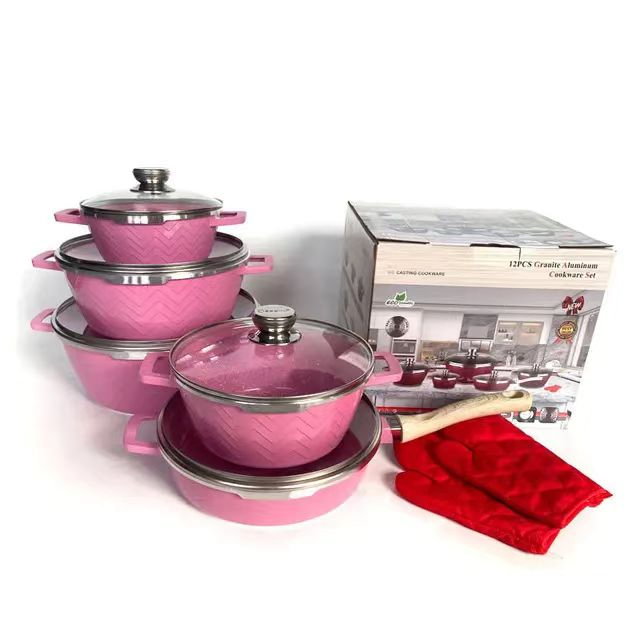 2022 New Hot Selling 12 PCS Die Casting Aluminium Long Lasting Non Stick Kitchen Dessini Cookware Set