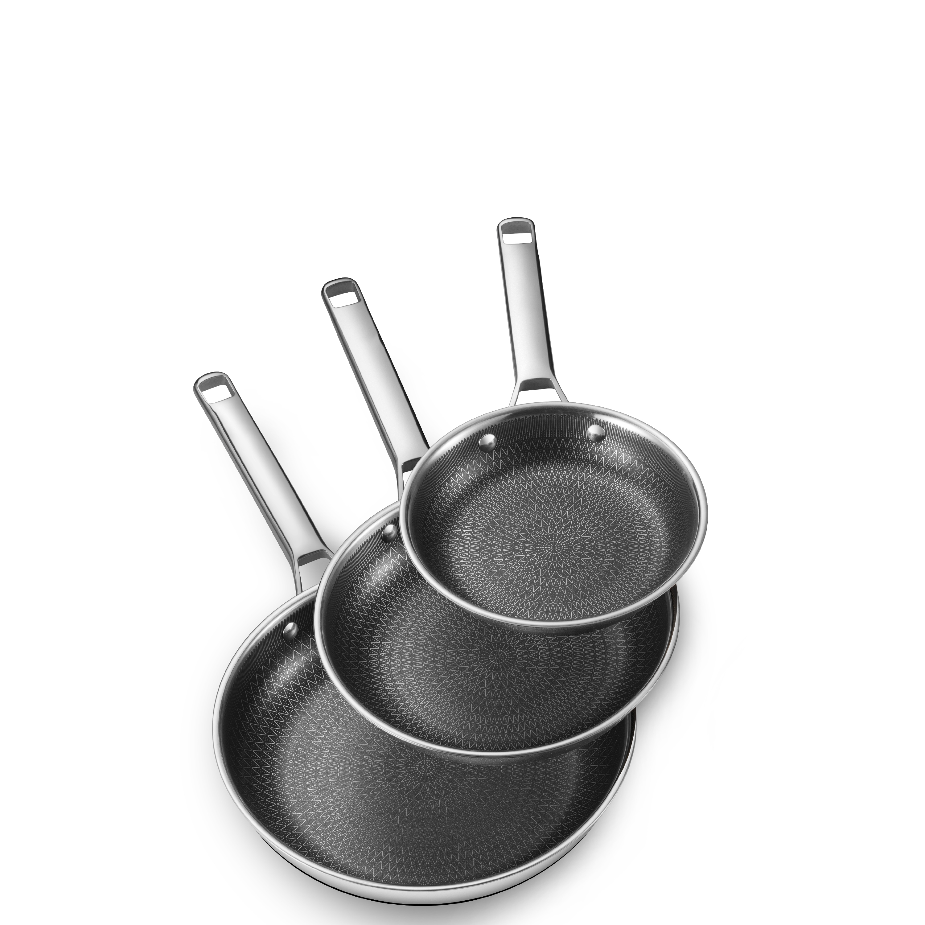 3-piece Stainless Steel Non-Stick Cookware Set All Hobs Oven Safe Complete Kitchen Ceramic Frying Pan