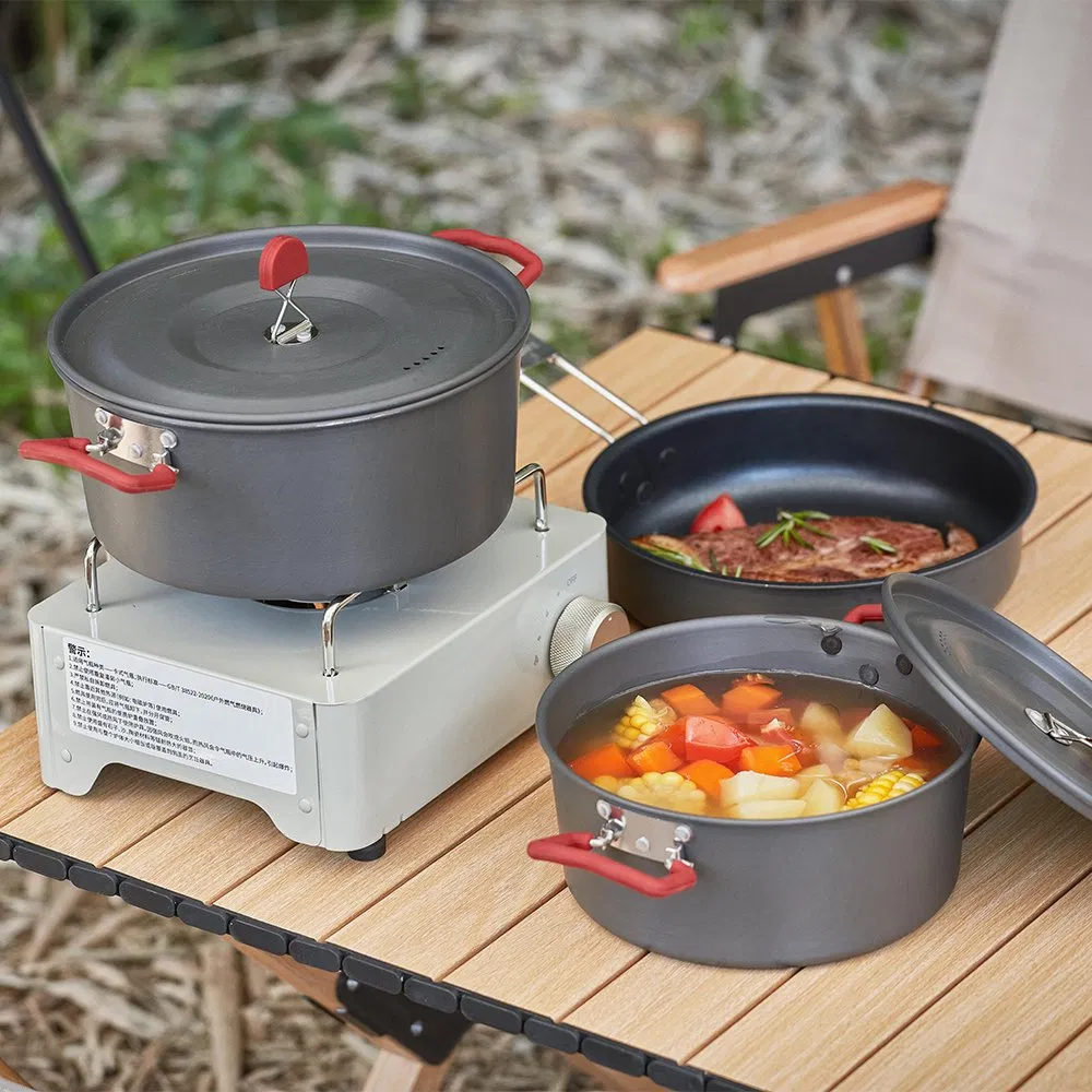 Wholesale 4PCS Outdoor Camping Portable Aluminum Picnic Cooking Pot Set Pot and Pans Set Camping