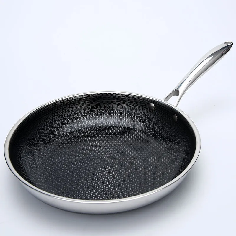 Non-Stick Three-Layer Stainless Steel 304 Double-Side Honeycomb Frying Pan with Ceramic Glaze Coating