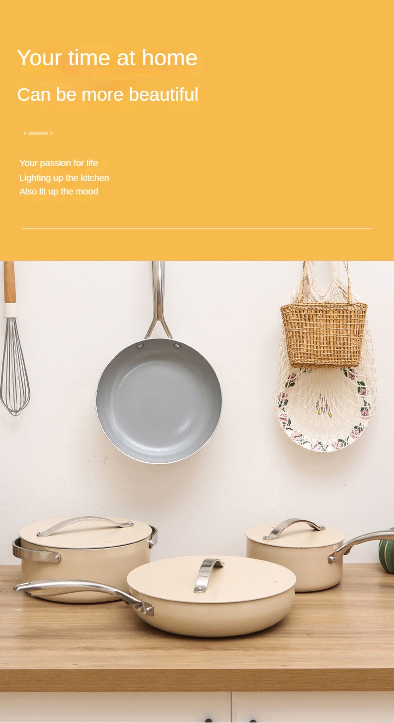 High-Temp Resistant Cookware Set 26-28cm Deep Fry Pans 18-24cm Stock Pots With 3 Lids Industrial-Grade Ceramic Coating