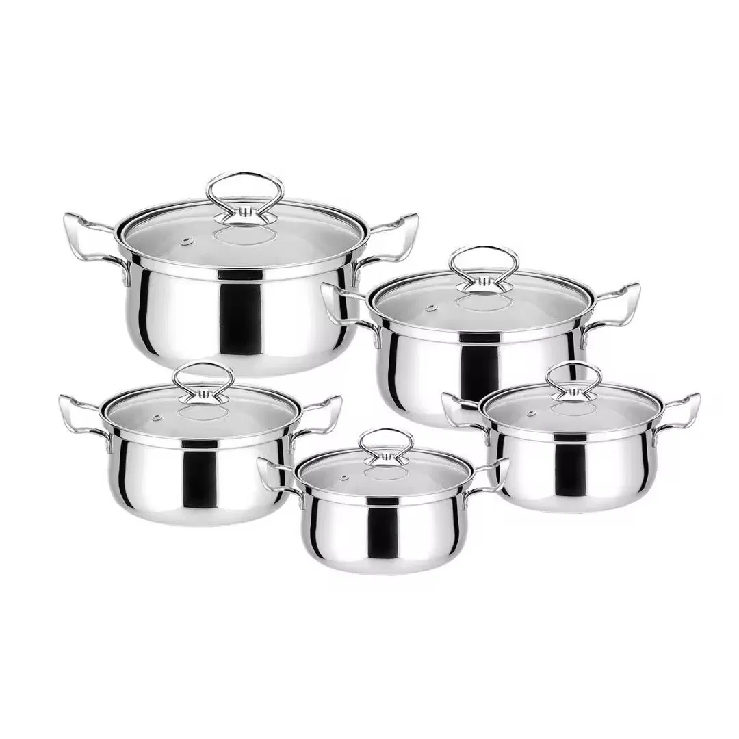 12-Piece Modern Sustainable Stainless Steel Cookware Set Glass Cover Oven Dishwasher Safe Gas Induction Ready Includes Milk Pot