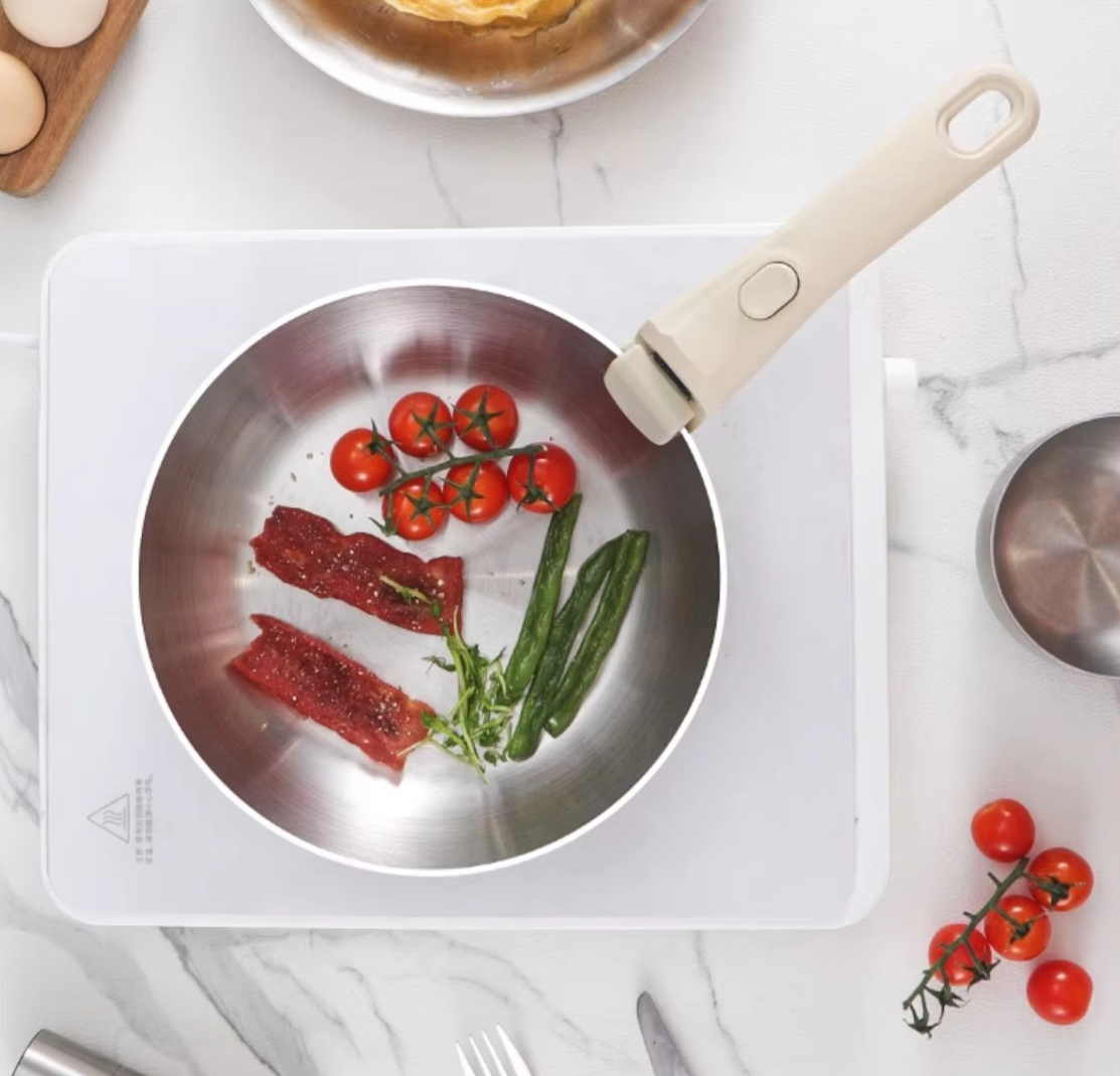 304 Stainless Steel Classic Electromagnetic Gas Full Set Cookware Non-Stick Household Kitchenware Detachable Handle Frying Pan