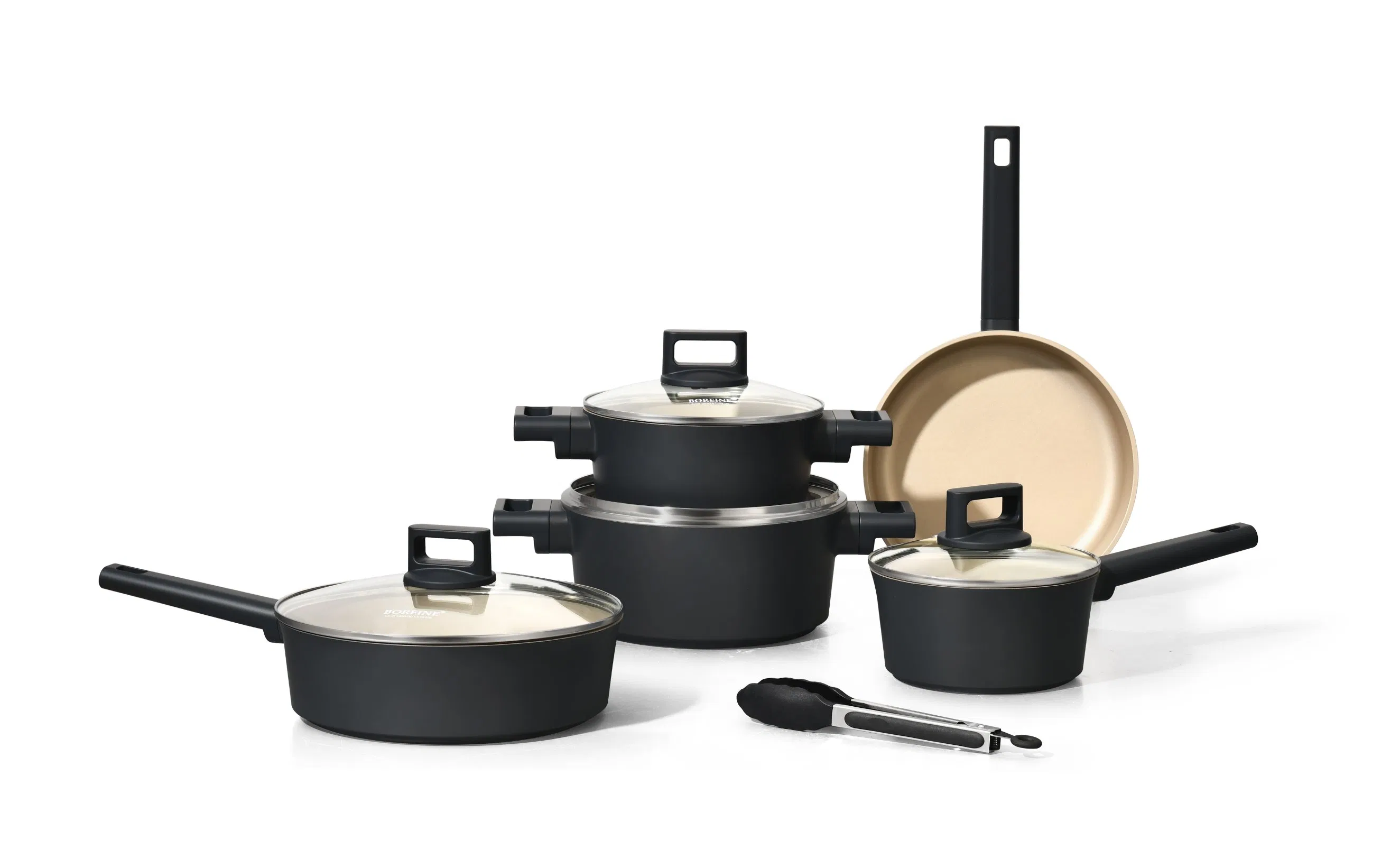 BSCI Manufacturer Ms-C Granite Black Marble Nonstick Cookware Set