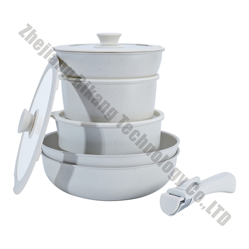 15PCS Ceramic Nonstick Cookware Set with Detachable Handle Orange Space-Saving Pan