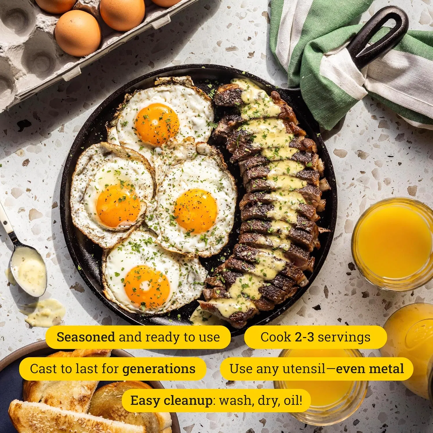 Round Seasoned Cast Iron Griddle - Round-Shaped, Pre-Seasoned Iron Griddle Pan - Non-Toxic, Pfas-Free Cookware - Compatible with Stovetop, Oven, Grill, or Campf