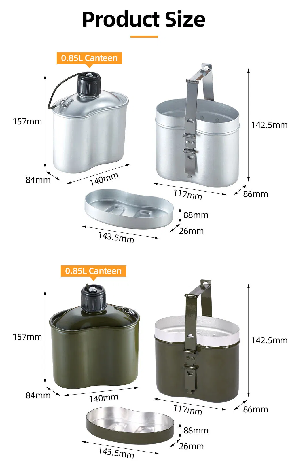 Wholesale Price: Lightweight Aluminum Camping Canteen Set with Cup and Mess Kit