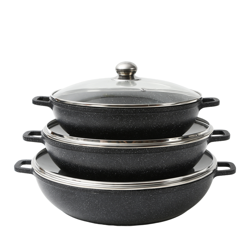Diamond Induction Die Cast Aluminum Durable Eco-Friendly 10-Piece Black Ceramic Cookware Set Glass Cover Oven Safe
