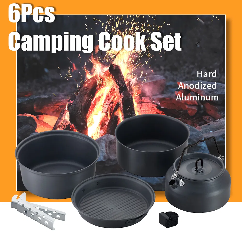Professional 6-Piece Hard Anodized Camping Cookware Set Nonstick & Durable Outdoor Pot Set